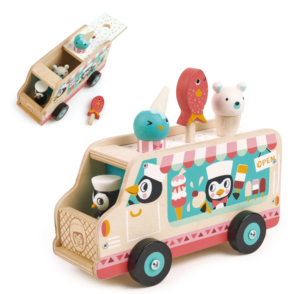 Drewniany samochód lodziarnia auto zabawka Tender Leaf Toys | Pan Piksel