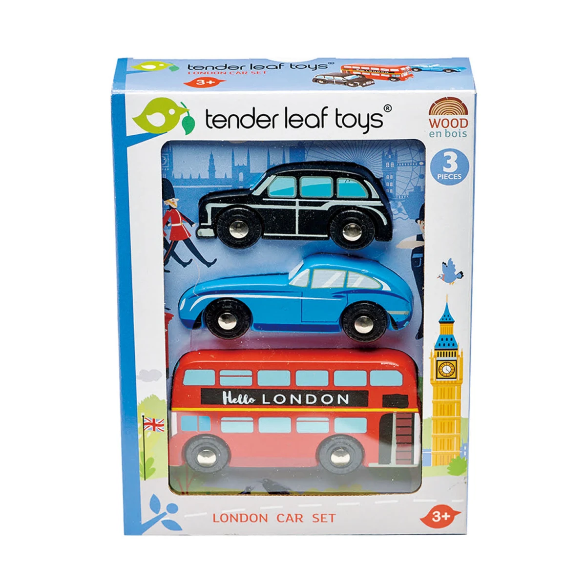 Samochody zabawki drewniane auta Londyn 3 sztuki Tender Leaf Toys | Pan Piksel