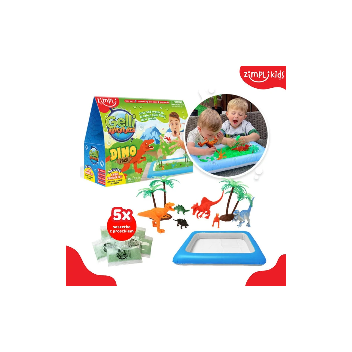 Zestaw do tworzenia gelli z figurkami i tacą Gelli Worlds Dino Pack 3+, Zimpli Kids | Pan Piksel
