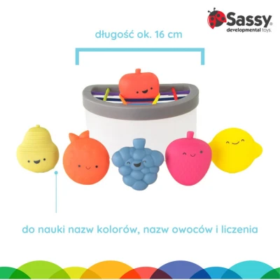 Zabawka STEM: sorter kubeczek z owocami, 6 mies.+, Sassy | Pan Piksel