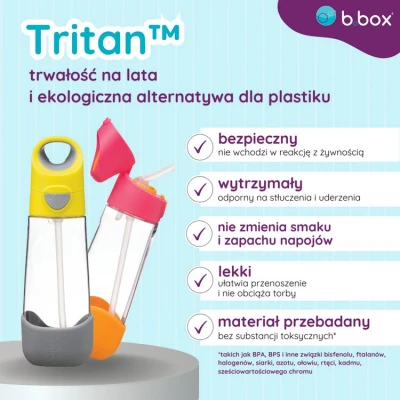 Butelka na wodę tritanowa ze słomką 600ml Lemon Sherbet b.box | Pan Piksel