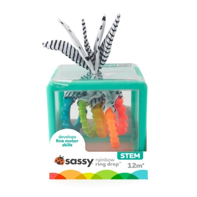 Manipulacyjna kostka sensoryczna Montessori – elastyczna kostka sorter z krążkami, Sassy | Pan Piksel