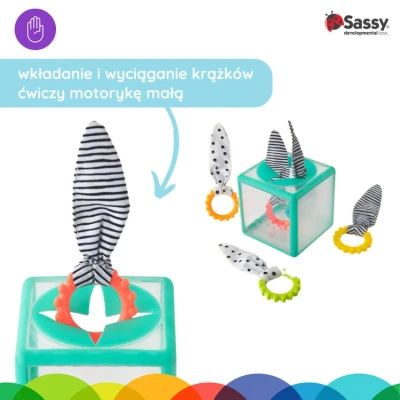 Manipulacyjna kostka sensoryczna Montessori – elastyczna kostka sorter z krążkami, Sassy | Pan Piksel