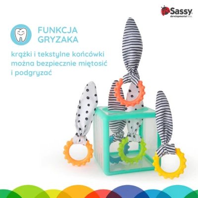 Manipulacyjna kostka sensoryczna Montessori – elastyczna kostka sorter z krążkami, Sassy | Pan Piksel