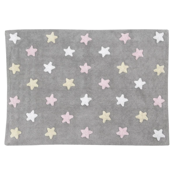 Lorena Canals Dywan bawełniany Tricolor Star Gris/Rosa 120 x 160 cm | Pan Piksel