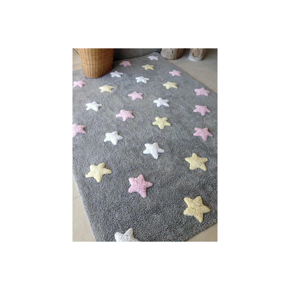 Lorena Canals Dywan bawełniany Tricolor Star Gris/Rosa 120 x 160 cm | Pan Piksel