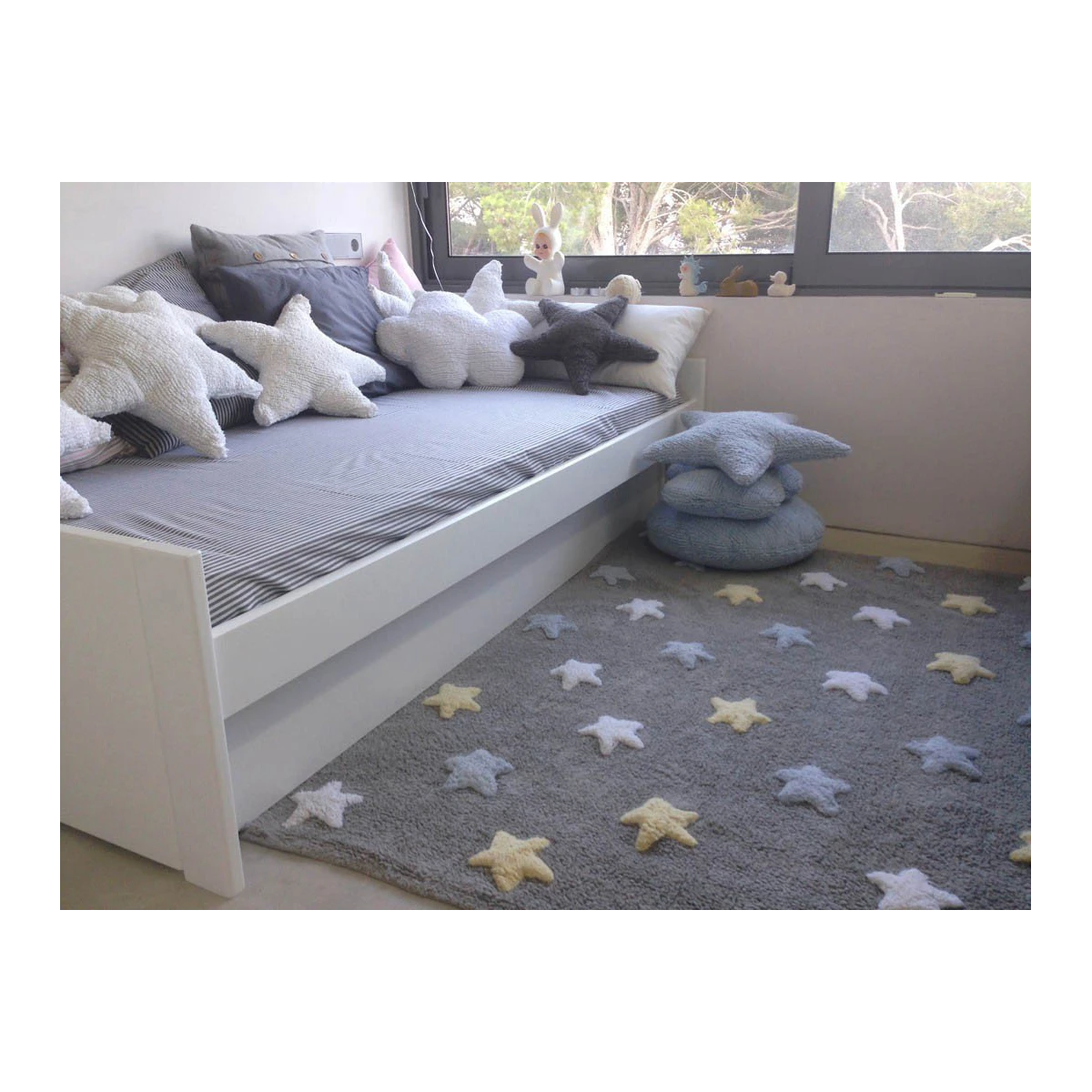 Lorena Canals Dywan bawełniany Tricolor Star Gris/Azul 120 x 160 cm | Pan Piksel