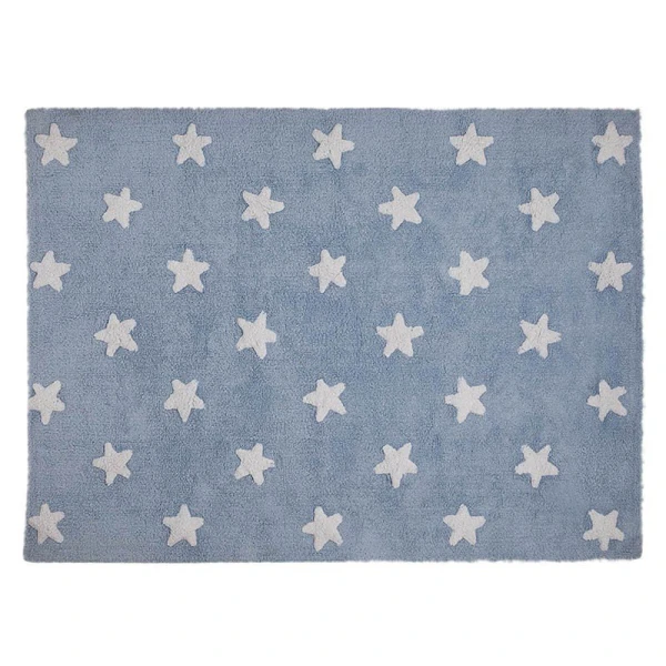 Lorena Canals Dywan bawełniany Blue Stars White 120 x 160 cm | Pan Piksel