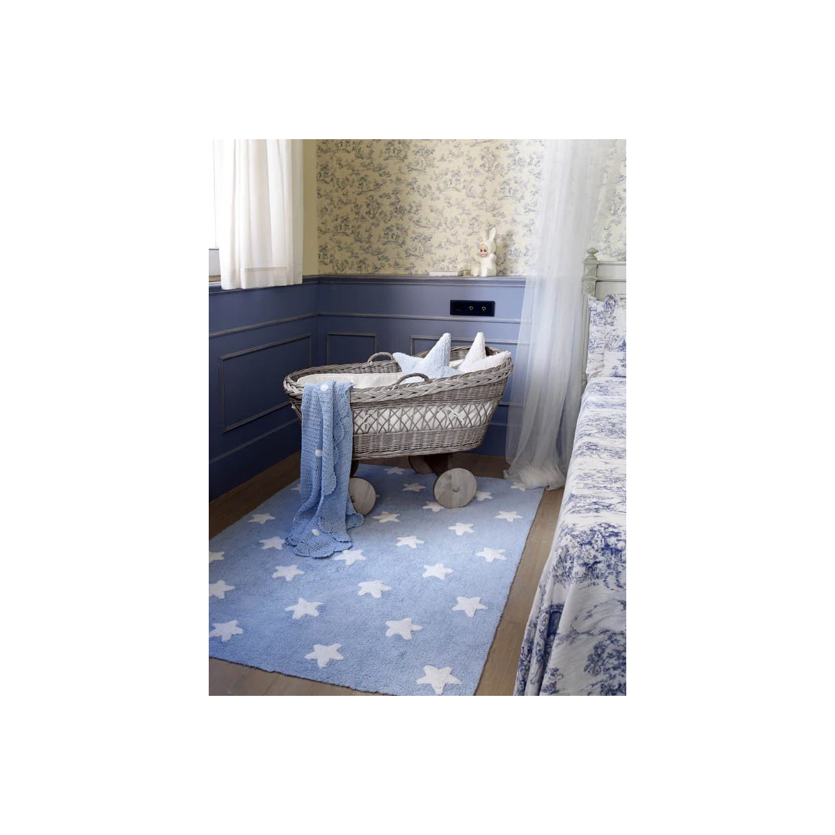 Lorena Canals Dywan bawełniany Blue Stars White 120 x 160 cm | Pan Piksel