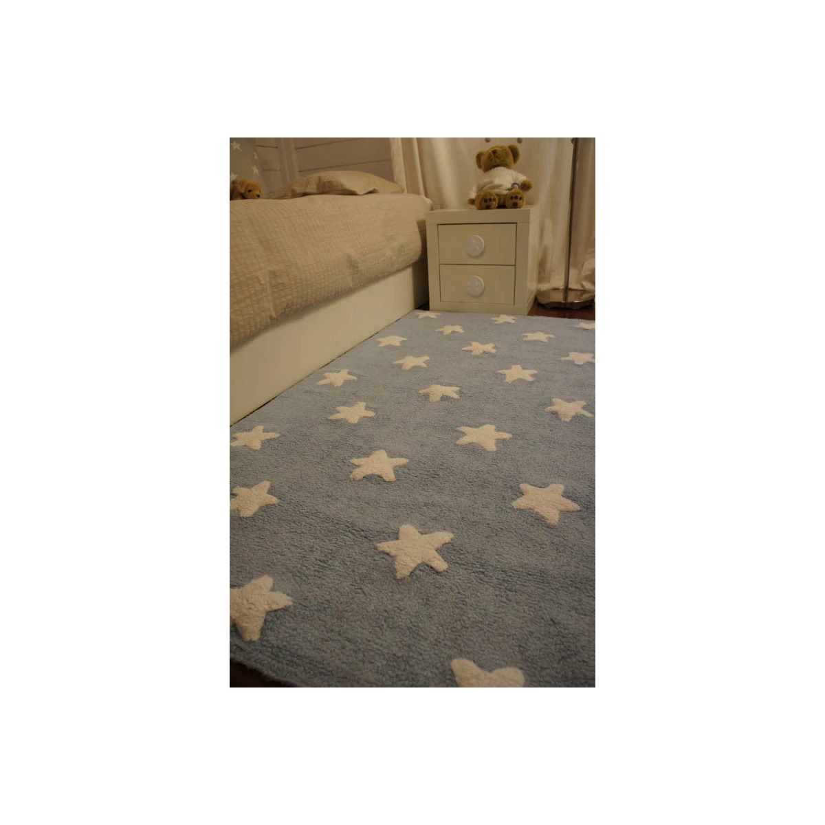 Lorena Canals Dywan bawełniany Blue Stars White 120 x 160 cm | Pan Piksel