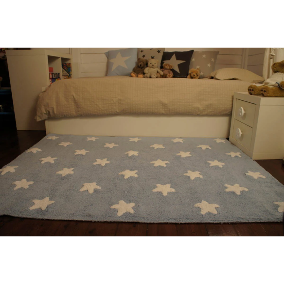 Lorena Canals Dywan bawełniany Blue Stars White 120 x 160 cm | Pan Piksel