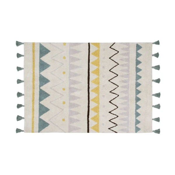 Lorena Canals Dywan bawełniany Azteca Natural Vintage Blue 140 x 200 cm | Pan Piksel