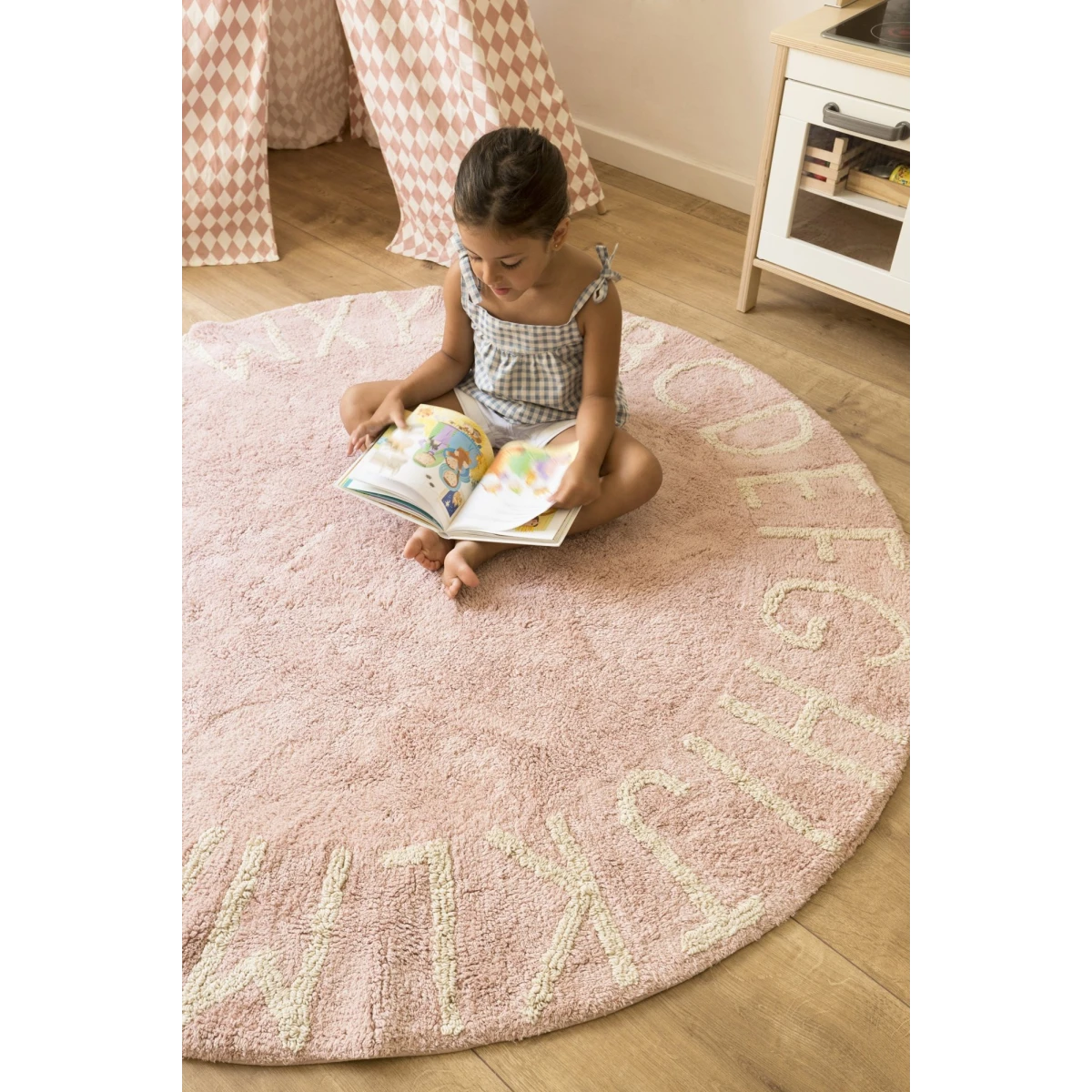 Dywan Bawełniany Round ABC Vintage Nude Natural Ø150 cm | Pan Piksel