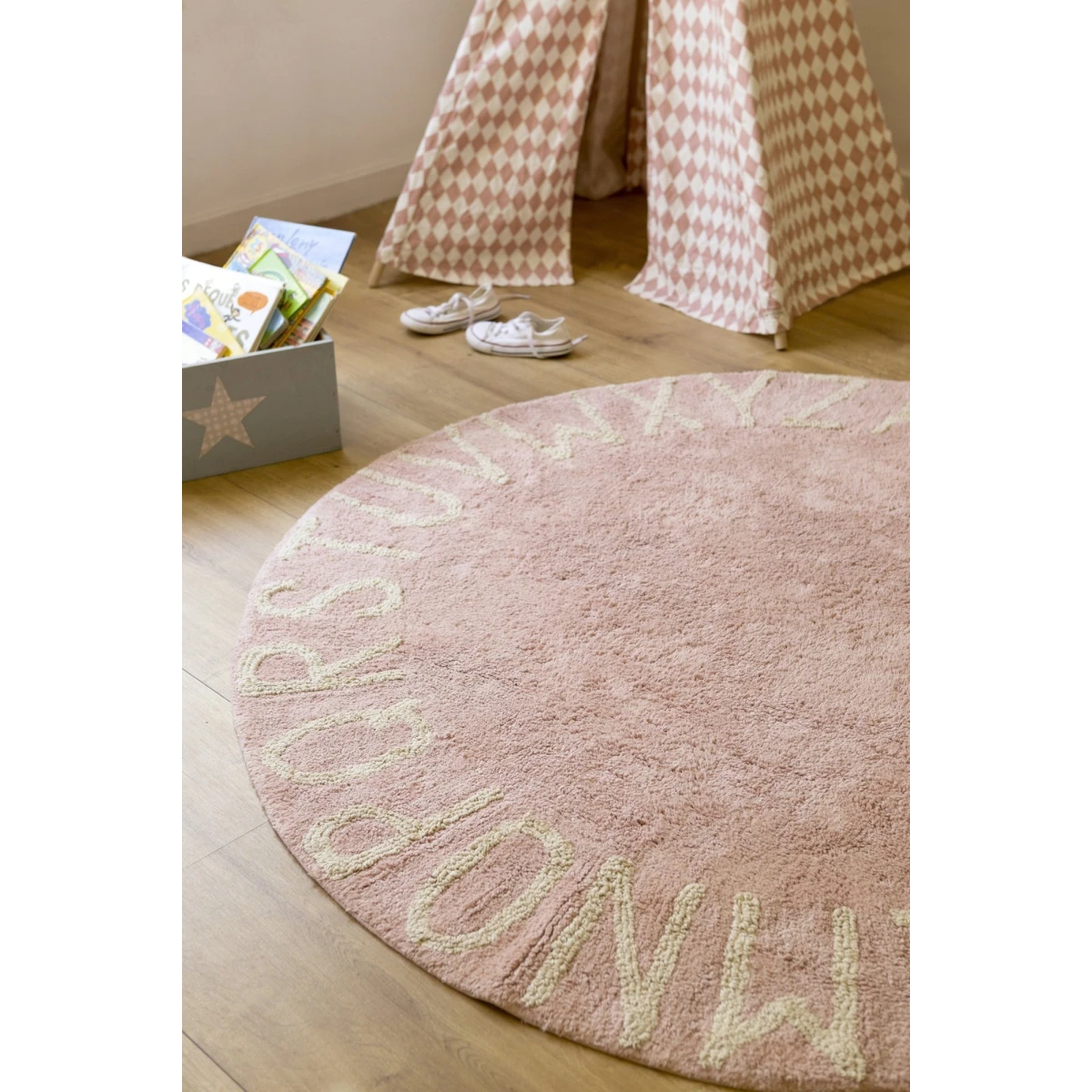 Dywan Bawełniany Round ABC Vintage Nude Natural Ø150 cm | Pan Piksel