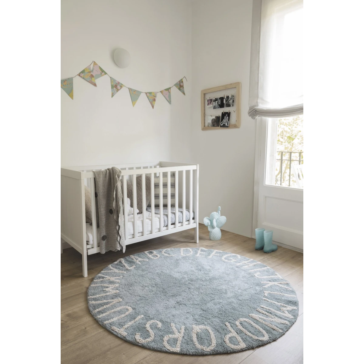 Lorena Canals Dywan bawełniany Round ABC Vintage Azul Natural Ø 150 cm | Pan Piksel