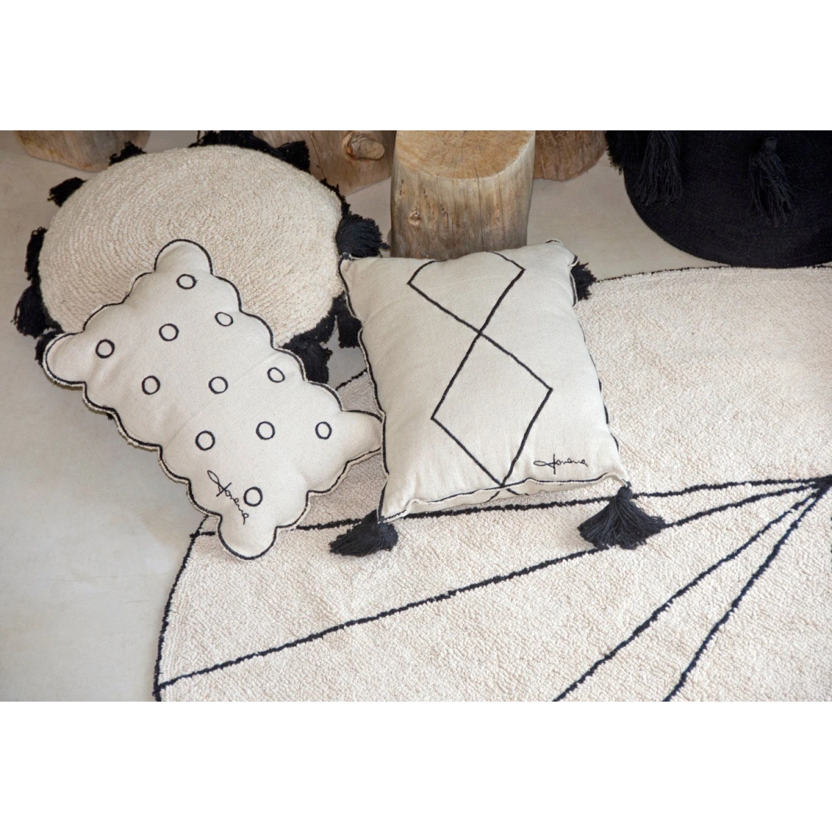 Lorena Canals Dywan bawełniany Trace Beige Ø 160 cm | Pan Piksel