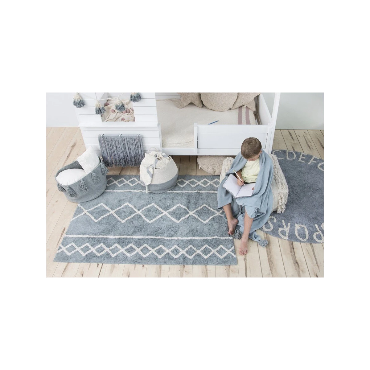 Lorena Canals Dywan bawełniany Oasis Vintage Blue Natural 120 x 160 cm | Pan Piksel