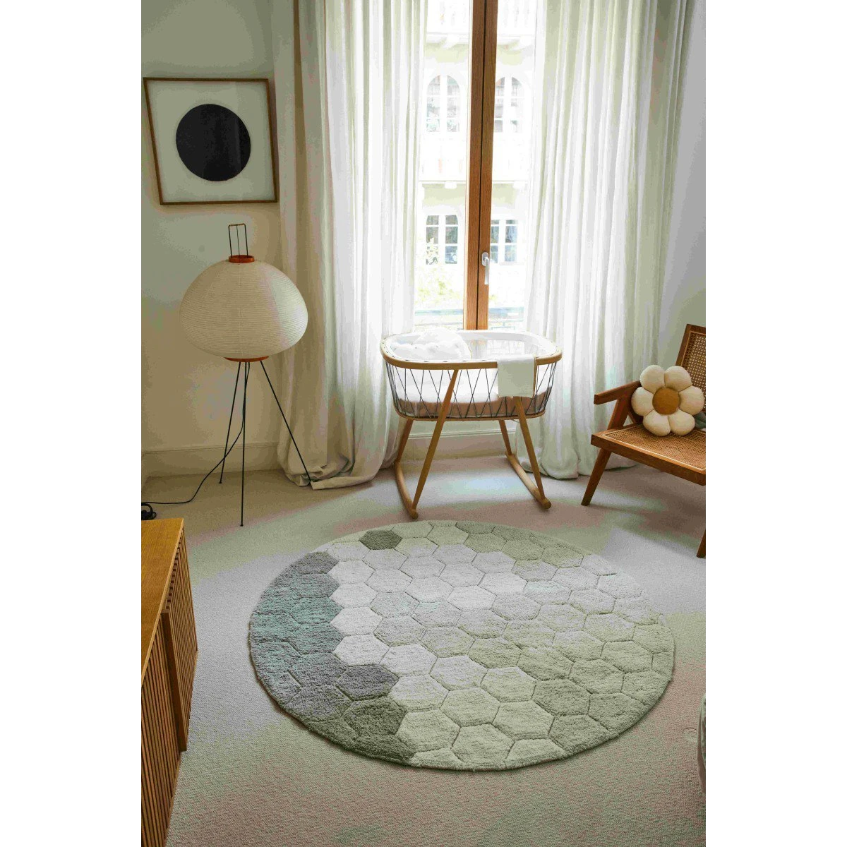 Dywan bawełnainy okrągły Ø 140 , Round Honeycomb Blue Sage, Planet Bee, Lorena Canals | Pan Piksel