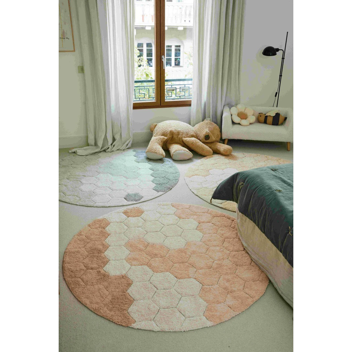 Dywan bawełnainy okrągły Ø 140, Honeycomb golden, Planet Bee, Lorena Canals | Pan Piksel
