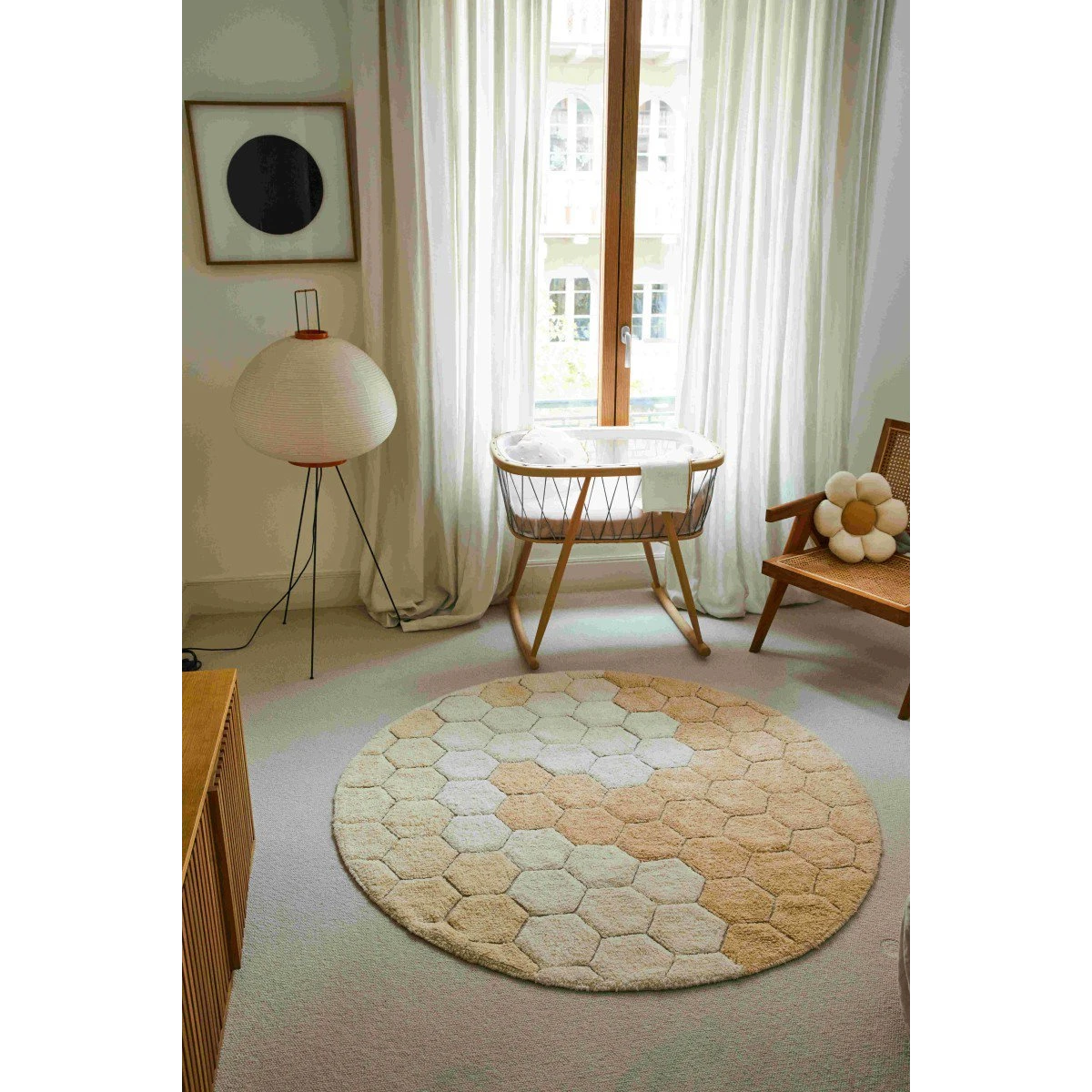 Dywan bawełnainy okrągły Ø 140, Honeycomb golden, Planet Bee, Lorena Canals | Pan Piksel