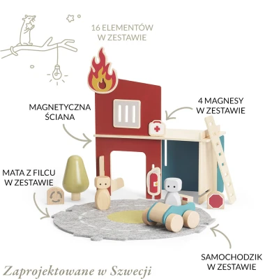 Drewniana Straż pożarna i szpital z elementami magnetycznymi dla  Micki | Pan Piksel