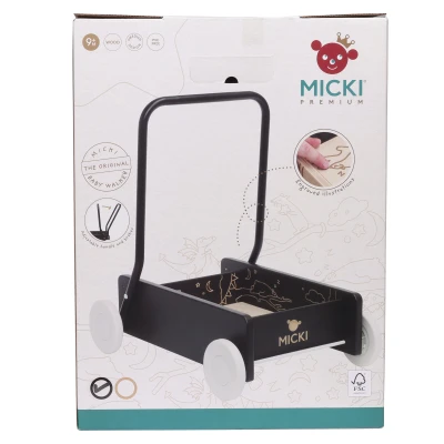 Drewniany wózek na klocki pchacz Micki Premium czarny | Pan Piksel