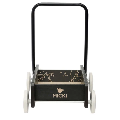 Drewniany wózek na klocki pchacz Micki Premium czarny | Pan Piksel