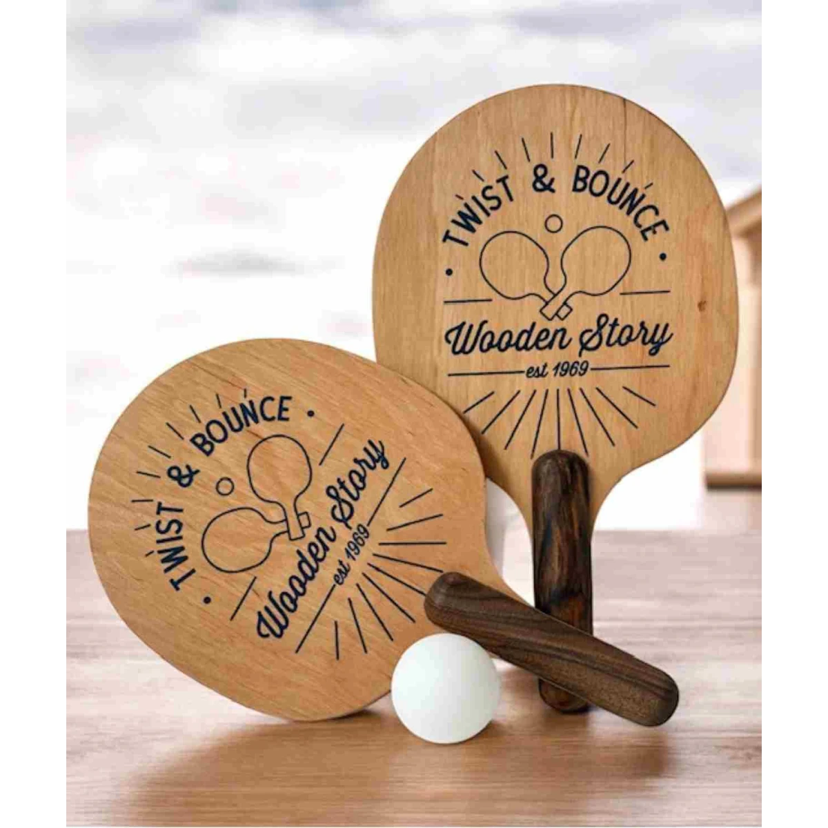WOODEN STORY Drewniane Paletki do Gry Obróć i Odbij 2 szt. | Pan Piksel