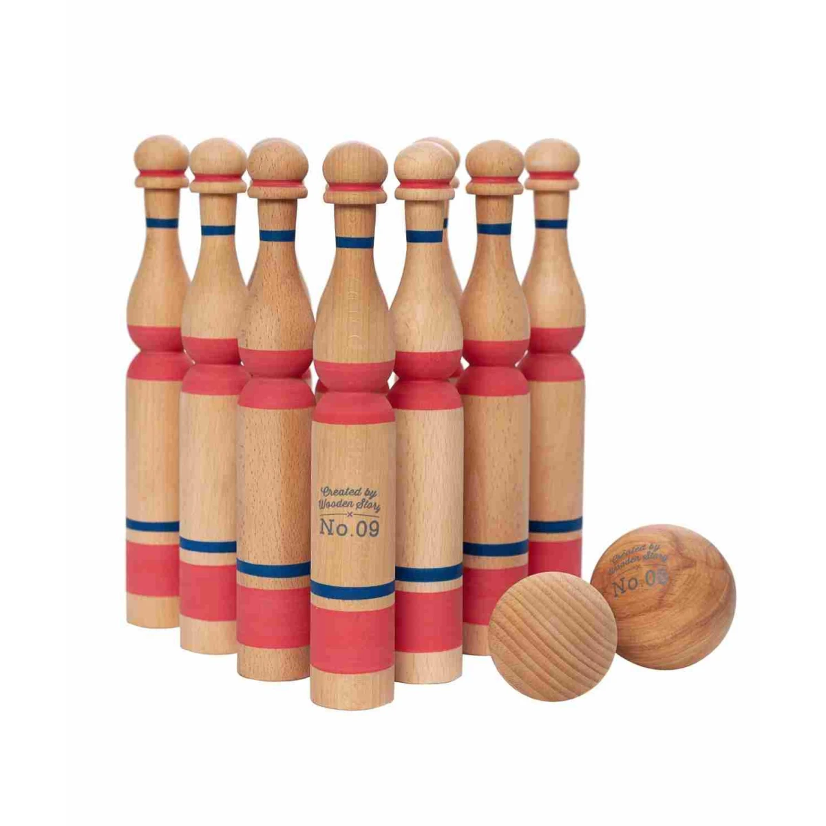 WOODEN STORY Drewniane Kręgle – Czerwone 10 szt. | Pan Piksel