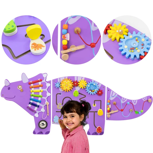 VIGA Drewniana Tablica Sensoryczna-Manipulacyjna EDU Triceratops | Pan Piksel