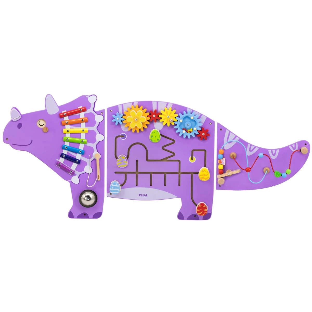 VIGA Drewniana Tablica Sensoryczna-Manipulacyjna EDU Triceratops | Pan Piksel