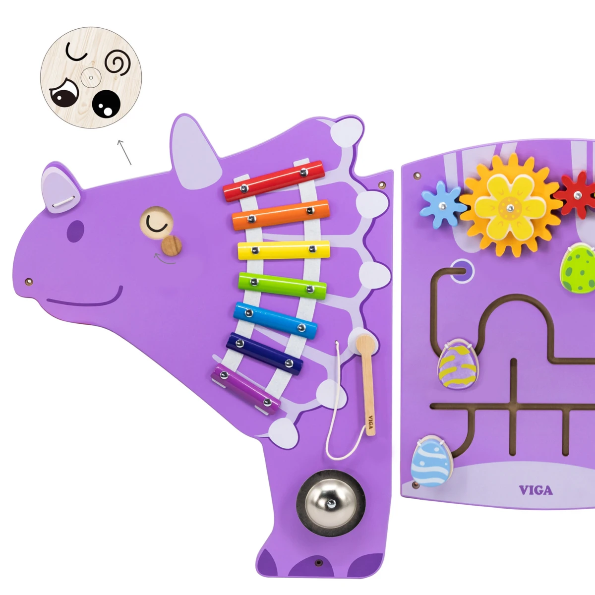 VIGA Drewniana Tablica Sensoryczna-Manipulacyjna EDU Triceratops | Pan Piksel
