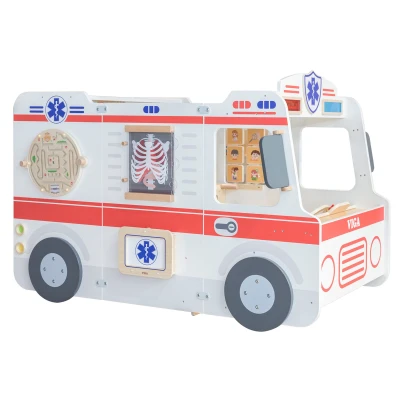 VIGA Duży Drewniany Ambulans Zestaw Karetka Małych Ratowników Akcesoria 25 el. | Pan Piksel
