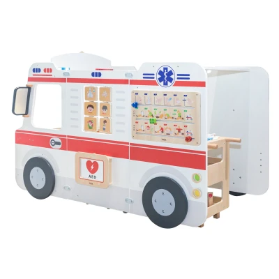 VIGA Duży Drewniany Ambulans Zestaw Karetka Małych Ratowników Akcesoria 25 el. | Pan Piksel