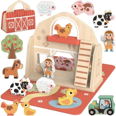 Drewniana składana farma Tooky Toy | Pan Piksel
