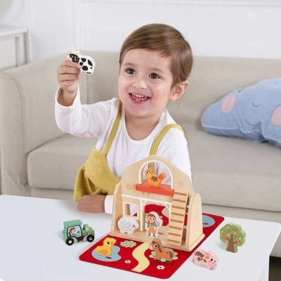 Drewniana składana farma Tooky Toy | Pan Piksel