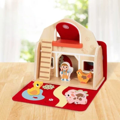 Drewniana składana farma Tooky Toy | Pan Piksel