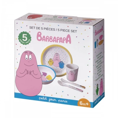 PETIT JOUR PARIS Zestaw naczyń i sztućców dla dziecka 5 el. Barbapapa | Pan Piksel