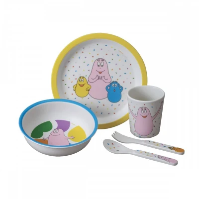 PETIT JOUR PARIS Zestaw naczyń i sztućców dla dziecka 5 el. Barbapapa | Pan Piksel