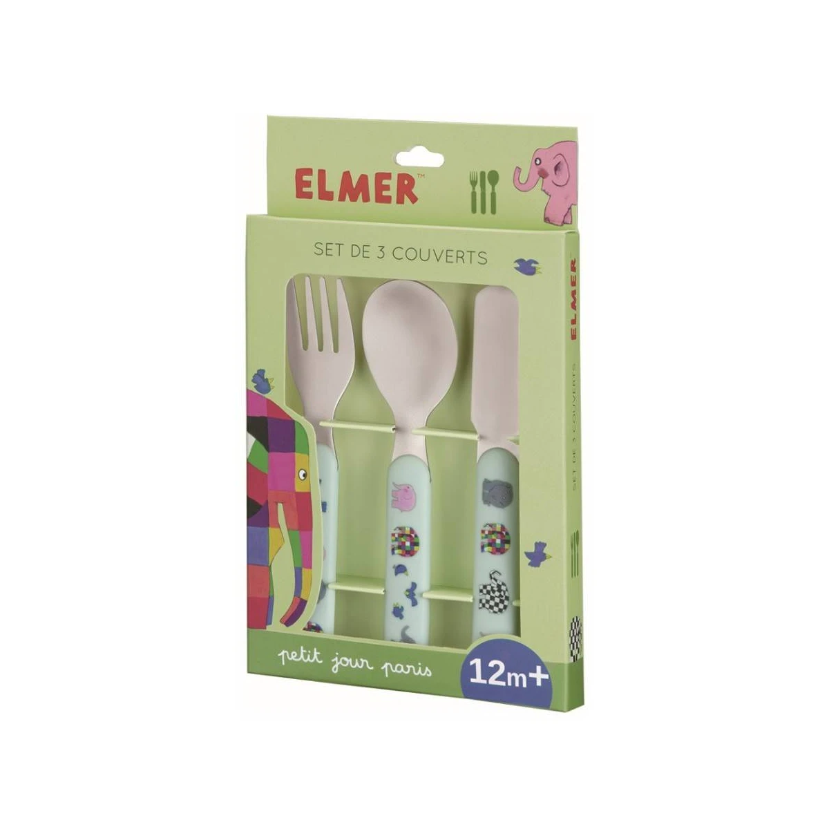 PETIT JOUR PARIS Zestaw sztućców dla dziecka 3 el.Elmer | Pan Piksel