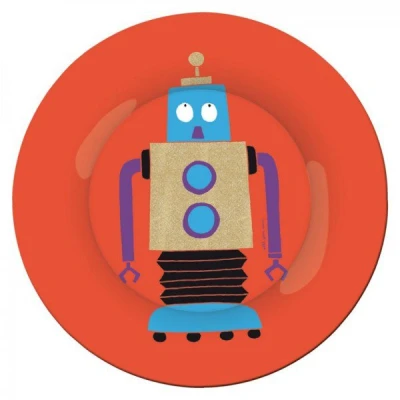 MAISON PETIT JOUR Talerz deserowy fi 20 cm dla dzieci czerwony seria Roboty | Pan Piksel