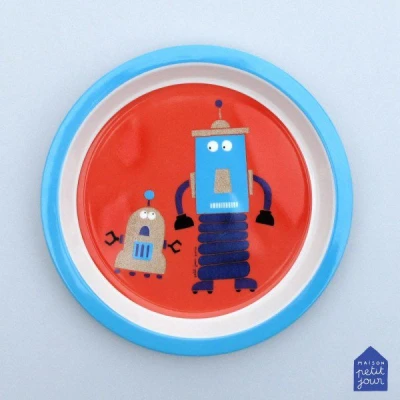 MAISON PETIT JOUR Talerz fi 18 cm dla małych dzieci seria Roboty | Pan Piksel