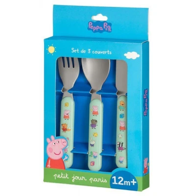 PETIT JOUR PARIS Zestaw sztućców dla dziecka 3 el. Świnka Peppa | Pan Piksel