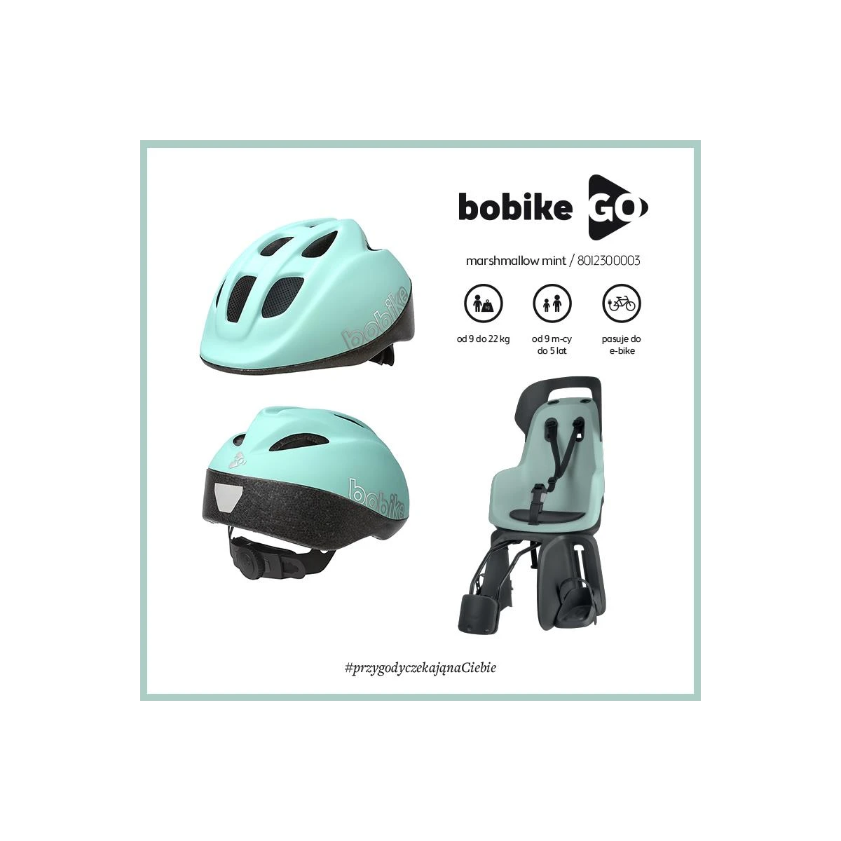 BOBIKE Fotelik rowerowy GO 1P do ramy Marsmallow Mint | Pan Piksel