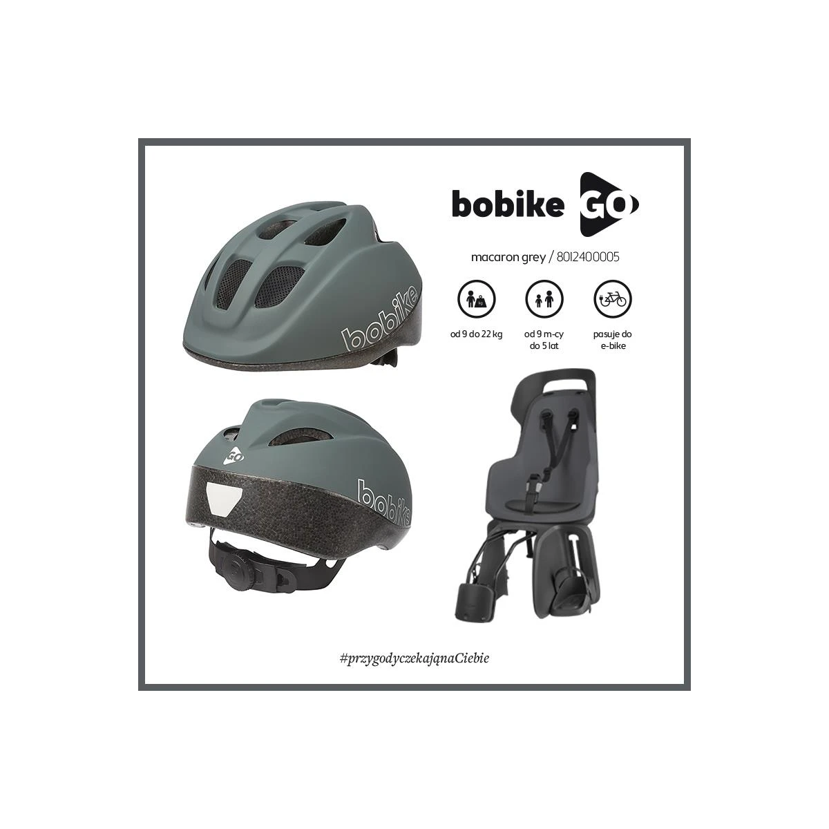 BOBIKE Fotelik rowerowy GO 1P do ramy Marsmallow Mint | Pan Piksel