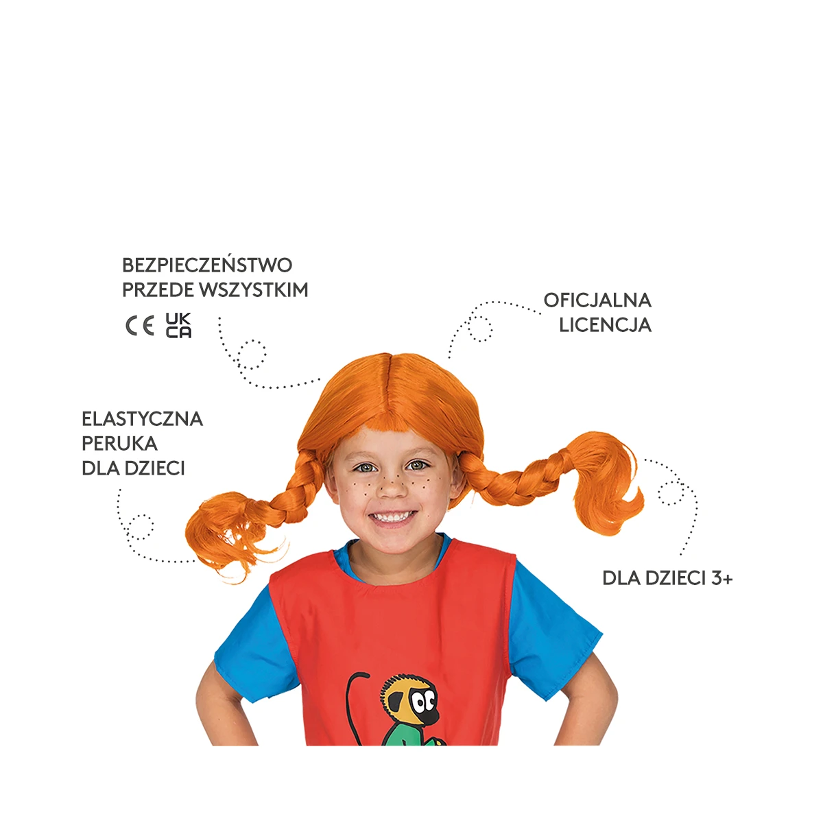 MICKI Peruka Pippi Langstrumpf kostium przebranie dla dzieci na bal przebierańców | Pan Piksel