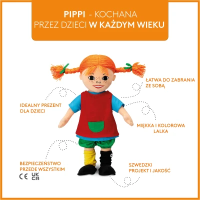 MICKI Miękka lalka Pippi Langstrumpf 20 cm przytulanka zabawka dla dzieci | Pan Piksel