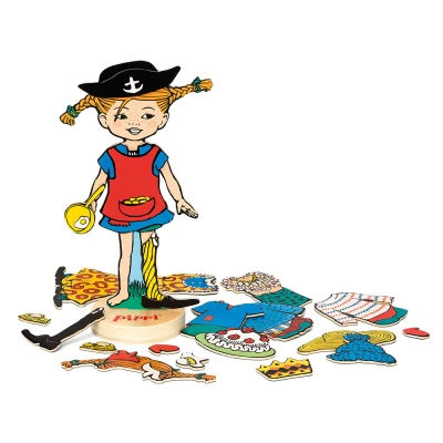 MICKI Drewniana lalka Pippi Langstrumpf zestaw przebieranie zabawka dla dzieci | Pan Piksel