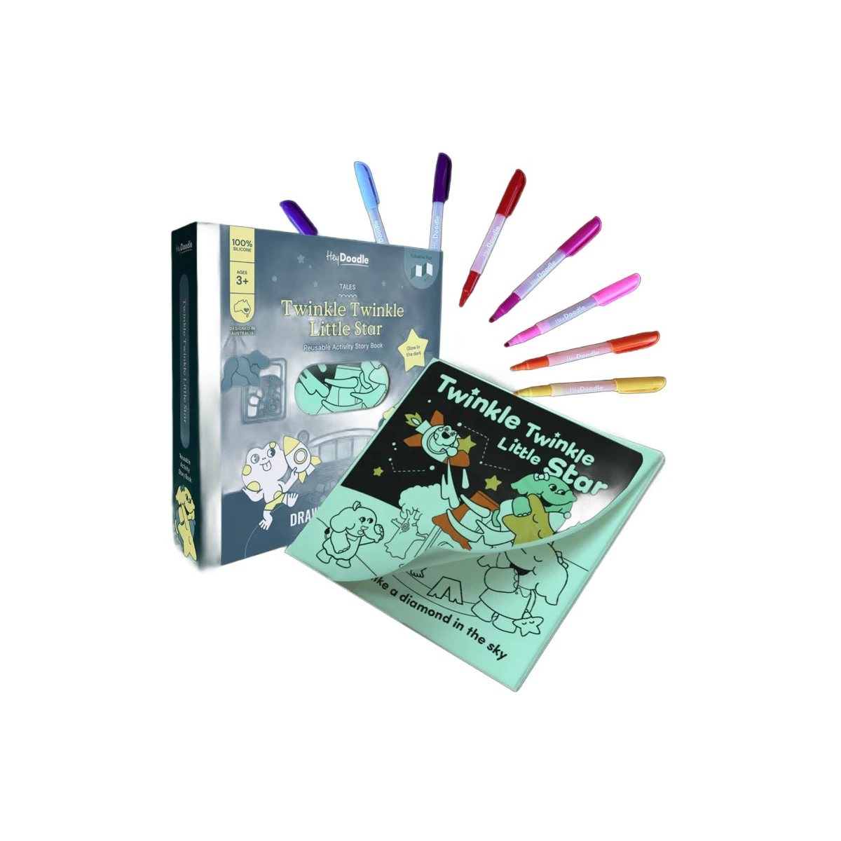 HeyDoodle Książeczka Silikonowa Świecąca w Ciemności - Twinkle Twinkle Little Star | Pan Piksel