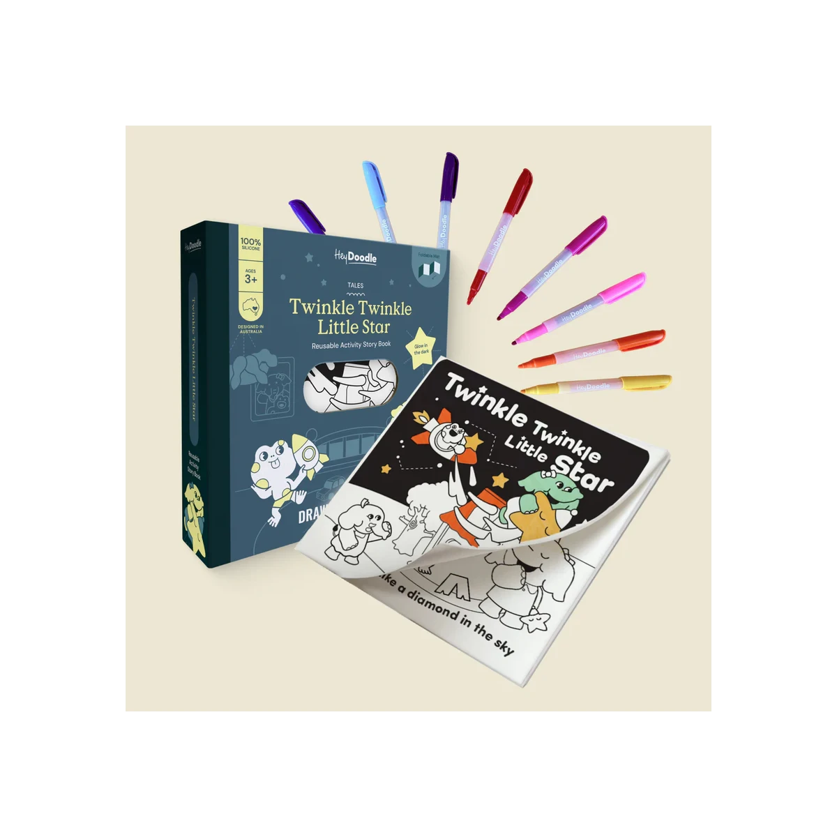 HeyDoodle Książeczka Silikonowa Świecąca w Ciemności - Twinkle Twinkle Little Star | Pan Piksel